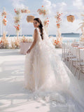 Chic A-line Deep V neck Sleeveless 3D Floral Lace Rustic Wedding Dress HKL0145|Selinadress