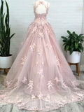 Chic A-line Elegant V neck Long Prom Dresses 3d Lace Evening Dress CBD042