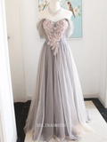 Chic A-line Gray Long Prom Dresses With Sleeves Plus Size Princess Evening Dress Long Formal Dress OSTY048|Selinadress