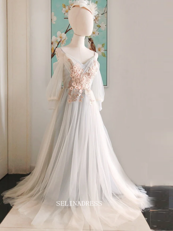 Chic A-line Long Sleeve Vintage Prom Dresses Cheap Prom Dresses Corset Back Evening Dress OSTY032|Selinadress
