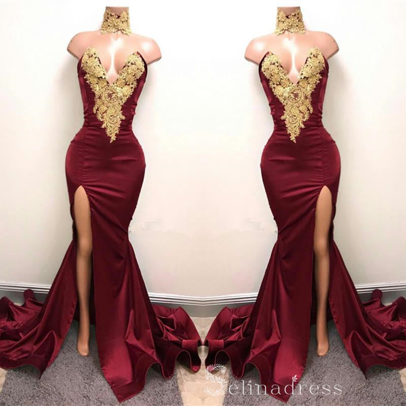 Chic A-line Mermaid Sexy Long Prom Dresses Burgundy Gold African Prom Dress CBD395 Chic A-line Mermaid Sexy Long Prom Dresses Burgundy Gold African Prom Dress CBD395