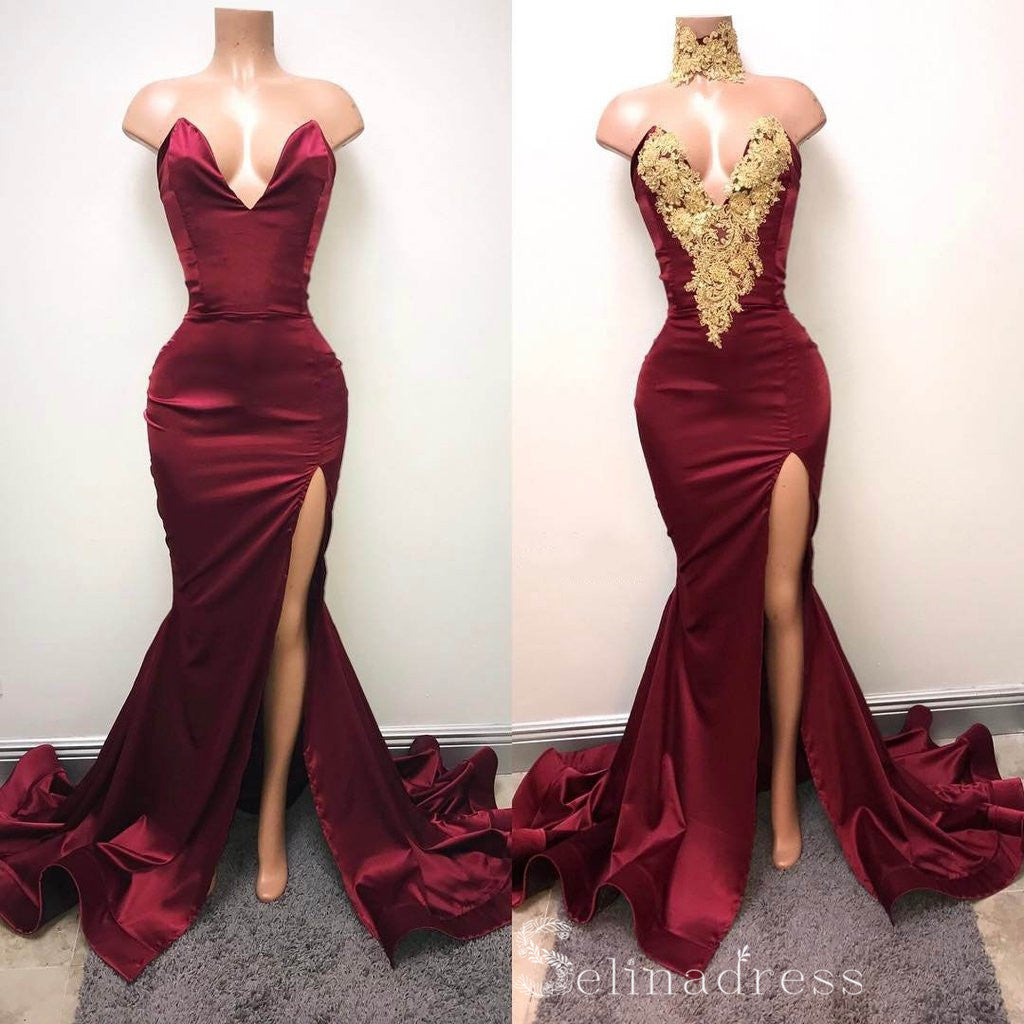 Chic A-line Mermaid Sexy Long Prom Dresses Burgundy Gold African Prom SELINADRESS Chic A-line Mermaid Sexy Long Prom Dresses Burgundy Gold African Prom SELINADRESS