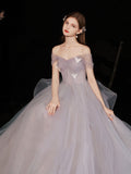 Chic A-line Off Shoulder Anomalistic Prom Dresses Tulle Long Formal Dresses Evening Dress OSTY070|Selinadress