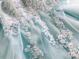 Chic A-line Off Shoulder Blue Tulle Long Prom Dresses Princess Evening Dress Long Formal Dress OSTY047|Selinadress
