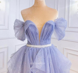 Chic A-line Off Shoulder Bule Long Prom Dresses Long Evening Dress Formal Dresses POL012|Selinadress