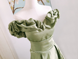 Chic A-line Off Shoulder olive Green Long Prom Dresses Satin Princess Evening Dress Long Formal Dress OSTY049|Selinadress