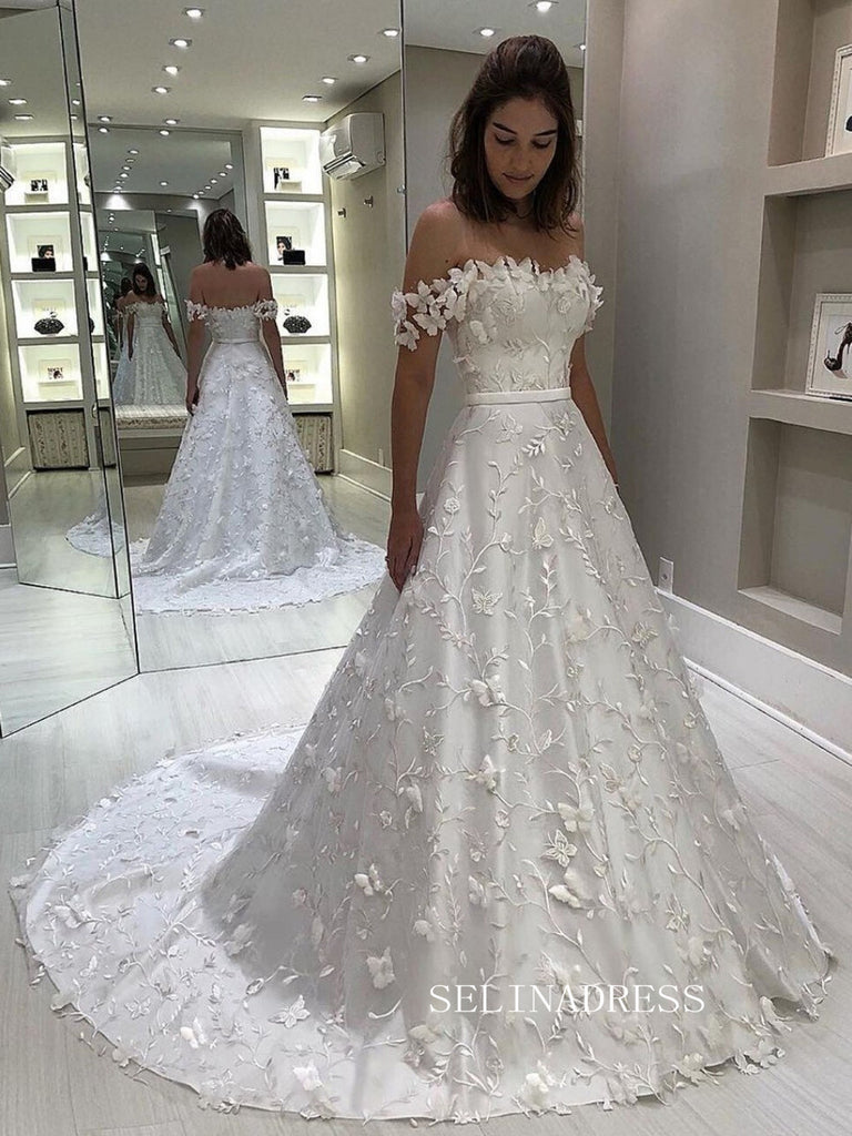 chinese dress ladies Satin Bateau Neckline A-Line Wedding Dress with Lace Appliques WD192 US18 / Ivory main image 0