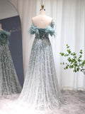 Chic A-line Off-the-shoulder Beaded Prom Dress Green Evening Gowns #OPS005|Selinadress