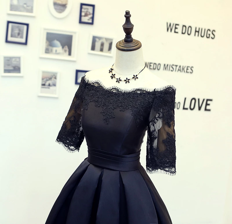 Chic A-line Off-the Shoulder Black Homecoming Dress Satin Short Prom D SELINADRESS Chic A-line Off-the Shoulder Black Homecoming Dress Satin Short Prom D SELINADRESS