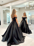 Chic A-line Off-the-shoulder Black Long Prom Dress Beaded Elegant Evening Party Dress #JKSS615|Selinadress
