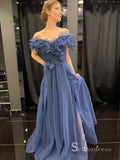 Chic A-line Off-the-shoulder Blue Long Prom Dresses Tulle Evening Gowns MHL2813|Selinadress