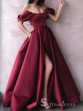 Chic A-line Off-the-shoulder Burgundy Long Prom Dresses Satin Evening Dress CBD255|Selinadress