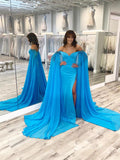 Chic A-line Off-the-shoulder Chiffon Long Prom Dresses Cheap Evening Dresses MLK04884|Selinadress
