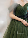 Chic A-line Off-the-shoulder Dark Green Long Prom Dresses Sparkly Evening Dress MSK002|Selinadress