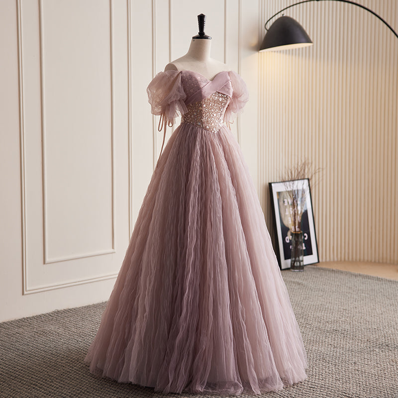 Chic A-line Off-the-shoulder Elegant Ball Gown Dusty Pink Beautiful Pr SELINADRESS Chic A-line Off-the-shoulder Elegant Ball Gown Dusty Pink Beautiful Pr SELINADRESS