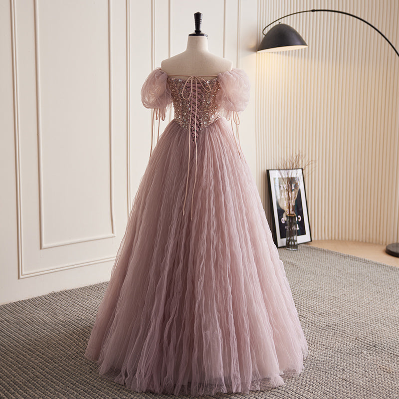 dusty pink a line dress Azazie 2026 Corset Lace Up A-Line Prom Dress Dusty Pink Gown