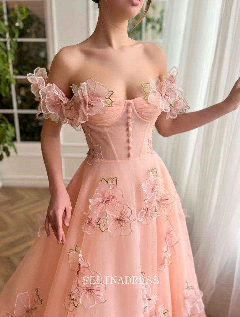 Chic A-line Off-the-shoulder Elegant Long Prom Dress Charming Peach Ga SELINADRESS Chic A-line Off-the-shoulder Elegant Long Prom Dress Charming Peach Ga SELINADRESS