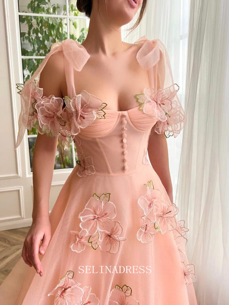 peach off the shoulder prom dress Peach V-Neck Applique A-Line Prom Dress with Feather Off Shoulder FancyVestido