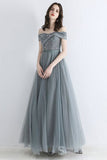 Chic A-Line Off-The-Shoulder Gray Green Evening Dresses Beautiful Princess Long Formal Dresses #SED202 | Selinadress