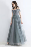Chic A-Line Off-The-Shoulder Gray Green Evening Dresses Beautiful Princess Long Formal Dresses #SED202 | Selinadress