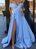 Chic A-line Off-the-shoulder Lavender Long Prom Dresses Satin Evening Dress CBD209