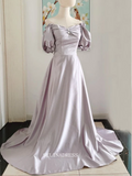 Chic A-line Off-the-shoulder Lilac Long Prom Dresses Cheap Prom Dresses Satin Evening Dress OSTY035|Selinadress