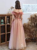 Chic A-line Off-the-shoulder Long Prom Dresses Applique Formal Gowns CBD180