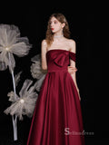 Chic A-line Off-the-shoulder Long Prom Dresses Burgundy Formal Gowns CBD122