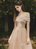 Chic A-line Off-the-shoulder Long Prom Dresses Cheap Evening Dress CBD102