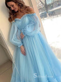 Chic A-line Off-the-shoulder Long Prom Dresses Long Sleeve Elegant Evening Gowns MHL143|Selinadress