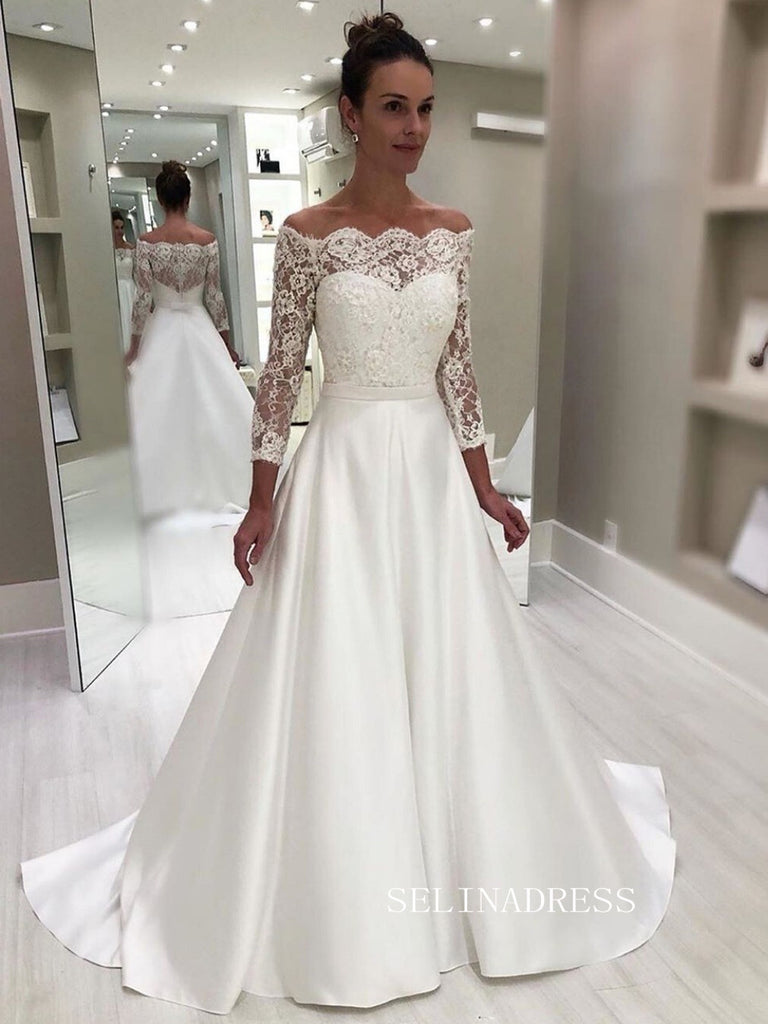 Chic A-line Off-the-shoulder Long Sleeve Wedding Dress Rustic Lace Bri SELINADRESS Chic A-line Off-the-shoulder Long Sleeve Wedding Dress Rustic Lace Bri SELINADRESS