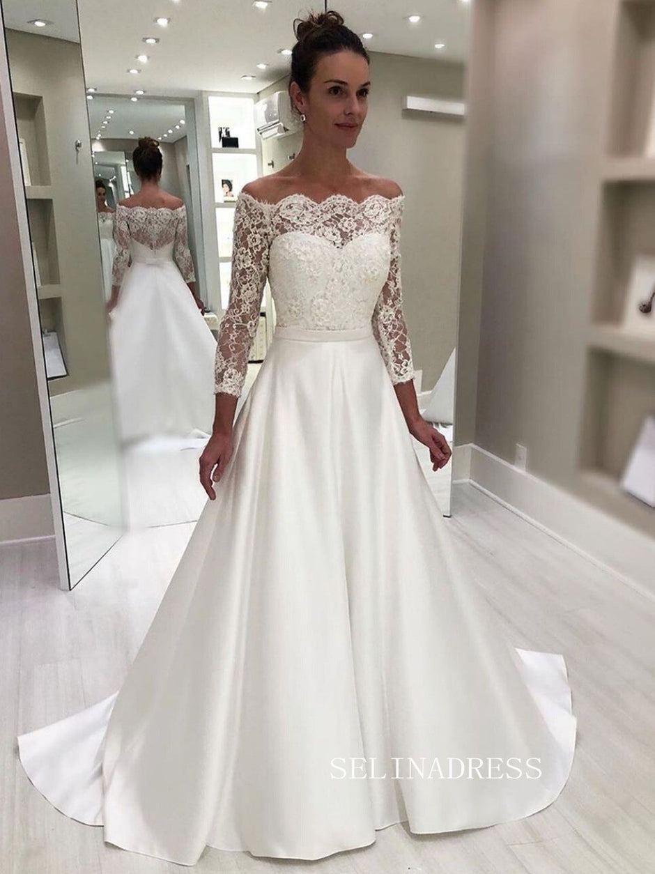 off shoulder long sleeve wedding dress Off-Shoulder A-line Tulle Rosa with Sleeves 12 US (44 EU) / Off-white 26/66cm Off the Shoulder Lace Wedding