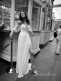 Chic A-line Off-the-shoulder Long Sleeve White Wedding Dresses Cheap Bridal Gowns CBD421|Selinadress