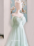 Chic A-line Off-the-shoulder Sage Green Long Prom Dresses Tulle Quincess Dresses Cheap Evening Dress OSTY029|Selinadress