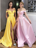 Chic A-line Off-the-shoulder Satin Long Prom Dresses Cheap Evening Dress CBD206|Selinadress