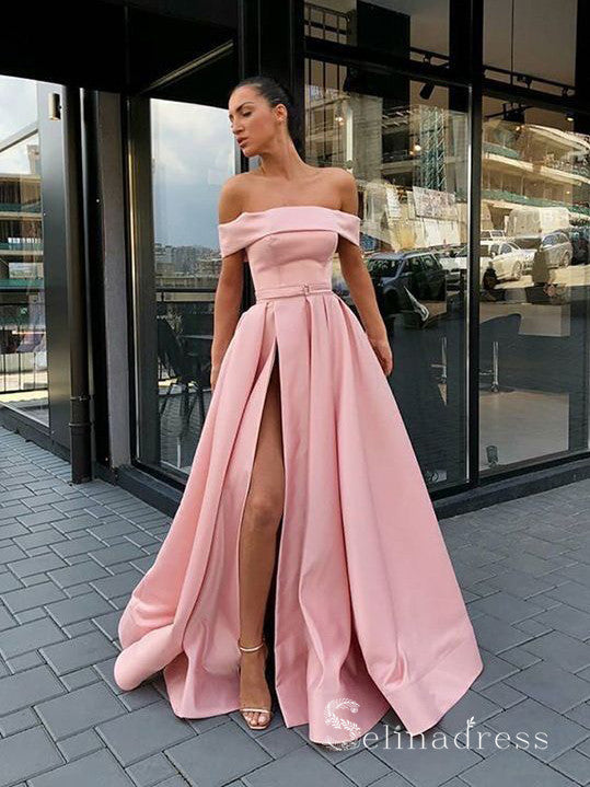 Chic A-line Off-the-shoulder Satin Long Prom Dresses Simple Evening Dress CBD272 Chic A-line Off-the-shoulder Satin Long Prom Dresses Simple Evening Dress CBD272