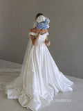 Chic A-line Off-the-shoulder Satin Wedding Dress Rustic White Bridal Gowns MLS042|Selinadress