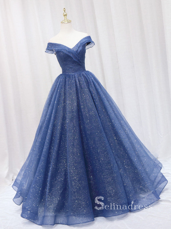 Chic A-line Off-the-shoulder Sparkly Blue Long Prom Dresses Cheap Evening Gowns JKR005 Chic A-line Off-the-shoulder Sparkly Blue Long Prom Dresses Cheap Evening Gowns JKR005