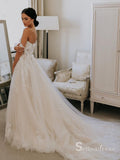 Chic A-line Off-the-shoulder Sweep Train Rustic Lace Wedding Gowns CBD077|Selinadress