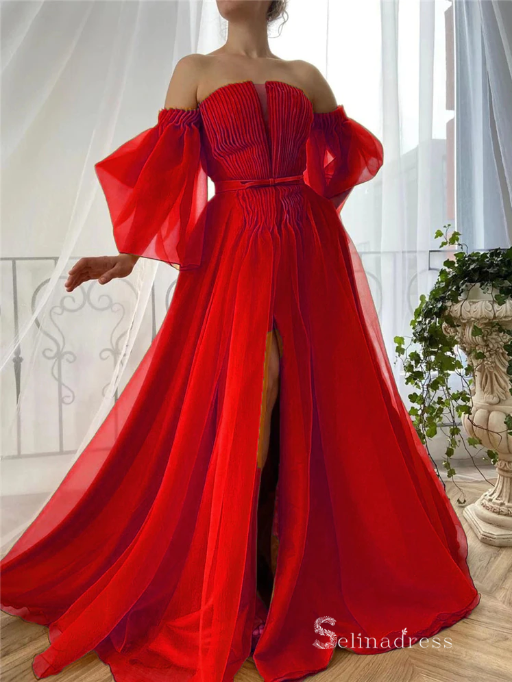 Chic A-line Off-the-Shoulder Tulle Long Prom Dress Cheap Evening Dress – SELINADRESS Chic A-line Off-the-Shoulder Tulle Long Prom Dress Cheap Evening Dress – SELINADRESS