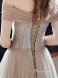 Chic A-line Off-the-Shoulder Long Prom Dresses Unique Formal Gowns CBD134