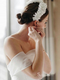 Chic A-line Off-the-shoulder White Simple Satin Wedding Dresses HKL0148|Selinadress