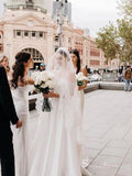 Chic A-line Off-the-shoulder White Simple Satin Wedding Dresses HKL0148|Selinadress