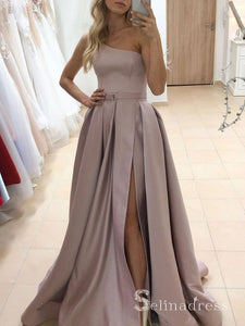 Chic A-line One Shoulder Cheap Long Prom Dresses Satin Evening Gowns CBD297|Selinadress