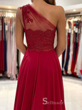 Chic A-line One Shoulder Chiffon Red Long Prom Dresses Evening Dresses MLH1247