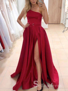 Chic A-line One Shoulder Long Prom Dresses Satin Evening Dress CBD229|Selinadress