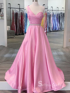 Chic A-line One Shoulder Pink Prom Dresses Cheap Long Evening Dress CBD037