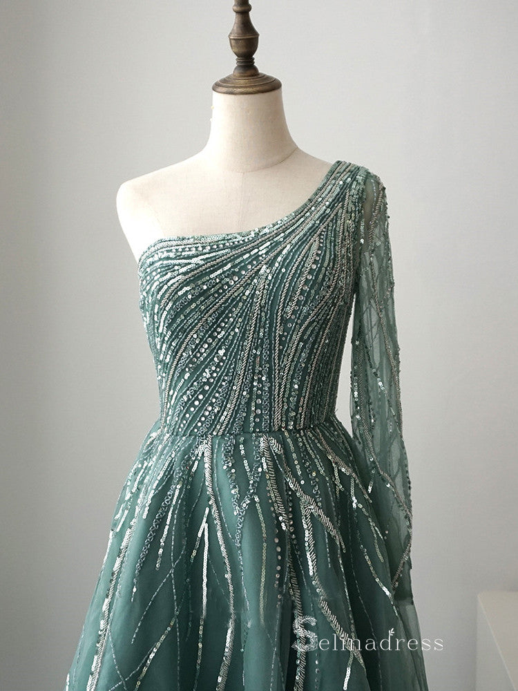Chic A-line One Shoulder Tea Length Prom Dresses Sparkly Evening Dress SELINADRESS Chic A-line One Shoulder Tea Length Prom Dresses Sparkly Evening Dress SELINADRESS