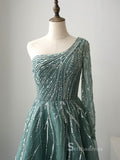 Chic A-line One Shoulder Tea Length Prom Dresses Sparkly Evening Dresses MLH0479|Selinadress