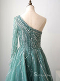 Chic A-line One Shoulder Tea Length Prom Dresses Sparkly Evening Dresses MLH0479|Selinadress